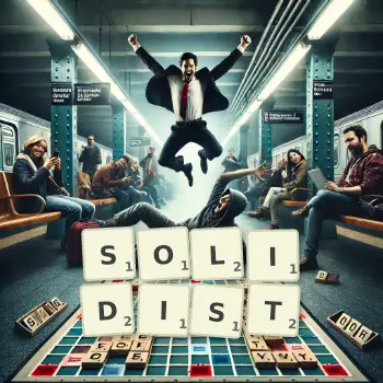 Creative illustration for a Scrabble game with the word SOLIDIST spelled out in tiles on the board.