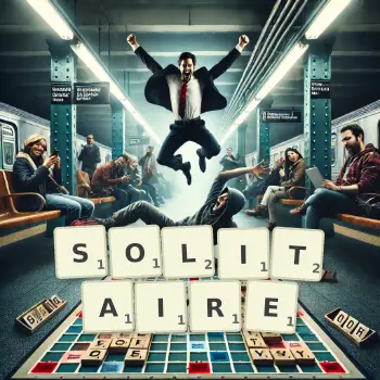 Creative illustration for a Scrabble game with the word SOLITAIRE spelled out in tiles on the board.