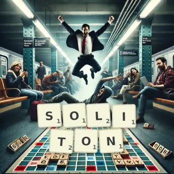 Creative illustration for a Scrabble game with the word SOLITON spelled out in tiles on the board.