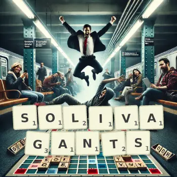 Creative illustration for a Scrabble game with the word SOLIVAGANTS spelled out in tiles on the board.