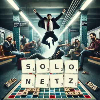 Creative illustration for a Scrabble game with the word SOLONETZ spelled out in tiles on the board.