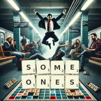 Creative illustration for a Scrabble game with the word SOMEONES spelled out in tiles on the board.