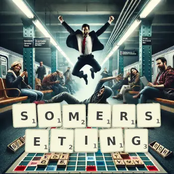 Creative illustration for a Scrabble game with the word SOMERSETING spelled out in tiles on the board.