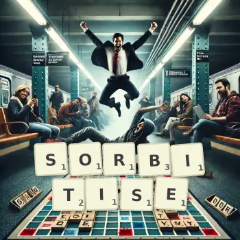 Creative illustration for a Scrabble game with the word SORBITISE spelled out in tiles on the board.