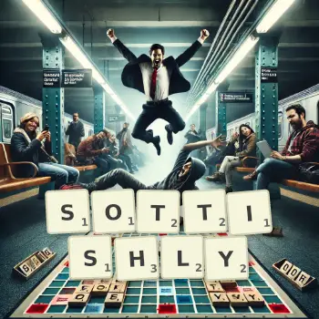 Creative illustration for a Scrabble game with the word SOTTISHLY spelled out in tiles on the board.
