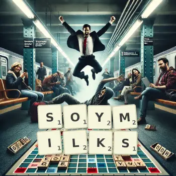 Creative illustration for a Scrabble game with the word SOYMILKS spelled out in tiles on the board.