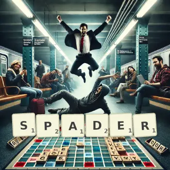 Creative illustration for a Scrabble game with the word SPADER spelled out in tiles on the board.