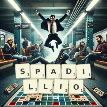 Creative illustration for a Scrabble game with the word SPADILLIO spelled out in tiles on the board.