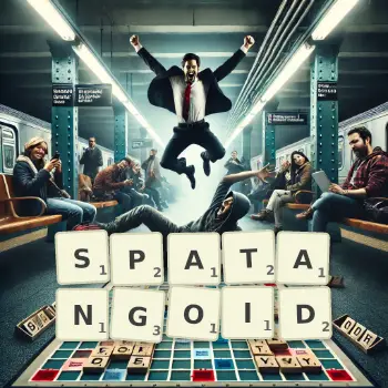 Creative illustration for a Scrabble game with the word SPATANGOID spelled out in tiles on the board.