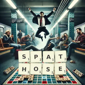 Creative illustration for a Scrabble game with the word SPATHOSE spelled out in tiles on the board.