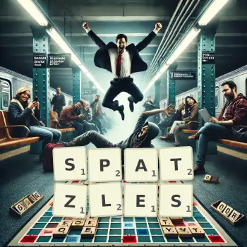 Creative illustration for a Scrabble game with the word SPATZLES spelled out in tiles on the board.