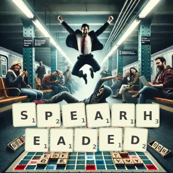 Creative illustration for a Scrabble game with the word SPEARHEADED spelled out in tiles on the board.