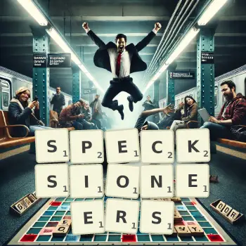 Creative illustration for a Scrabble game with the word SPECKSIONEERS spelled out in tiles on the board.