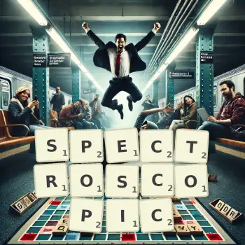 Creative illustration for a Scrabble game with the word SPECTROSCOPIC spelled out in tiles on the board.