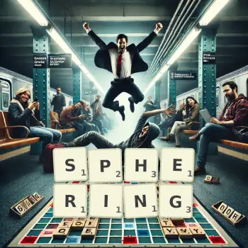 Creative illustration for a Scrabble game with the word SPHERING spelled out in tiles on the board.