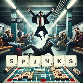 Creative illustration for a Scrabble game with the word SPINKS spelled out in tiles on the board.
