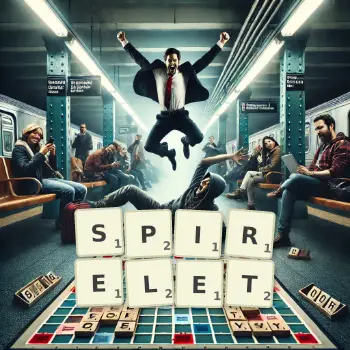 Creative illustration for a Scrabble game with the word SPIRELET spelled out in tiles on the board.