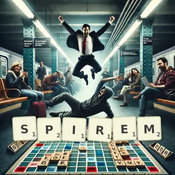 Creative illustration for a Scrabble game with the word SPIREM spelled out in tiles on the board.