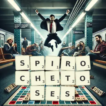 Creative illustration for a Scrabble game with the word SPIROCHETOSES spelled out in tiles on the board.