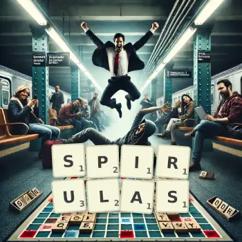 Creative illustration for a Scrabble game with the word SPIRULAS spelled out in tiles on the board.