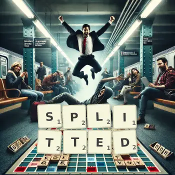 Creative illustration for a Scrabble game with the word SPLITTED spelled out in tiles on the board.