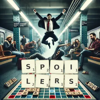 Creative illustration for a Scrabble game with the word SPOILERS spelled out in tiles on the board.