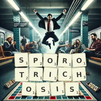 Creative illustration for a Scrabble game with the word SPOROTRICHOSIS spelled out in tiles on the board.