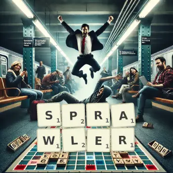 Creative illustration for a Scrabble game with the word SPRAWLER spelled out in tiles on the board.