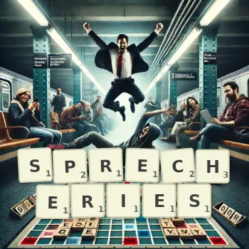 Creative illustration for a Scrabble game with the word SPRECHERIES spelled out in tiles on the board.