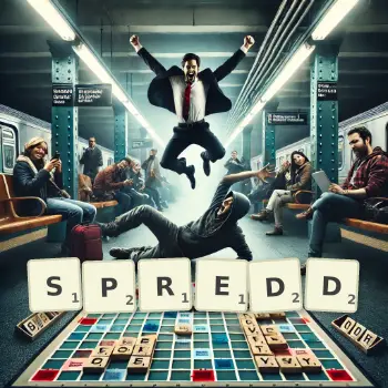 Creative illustration for a Scrabble game with the word SPREDD spelled out in tiles on the board.