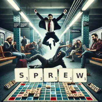Creative illustration for a Scrabble game with the word SPREW spelled out in tiles on the board.