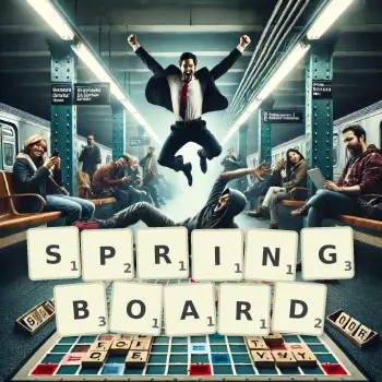 Creative illustration for a Scrabble game with the word SPRINGBOARD spelled out in tiles on the board.