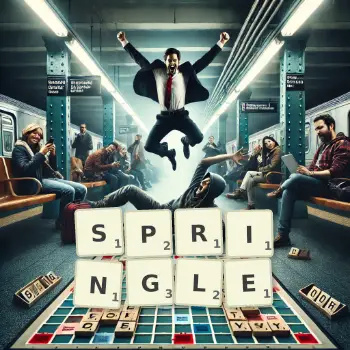 Creative illustration for a Scrabble game with the word SPRINGLE spelled out in tiles on the board.