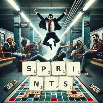 Creative illustration for a Scrabble game with the word SPRINTS spelled out in tiles on the board.