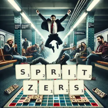 Creative illustration for a Scrabble game with the word SPRITZERS spelled out in tiles on the board.