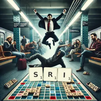 Creative illustration for a Scrabble game with the word SRI spelled out in tiles on the board.