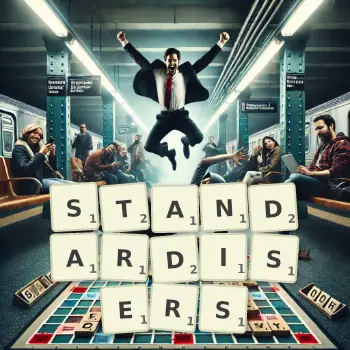 Creative illustration for a Scrabble game with the word STANDARDISERS spelled out in tiles on the board.