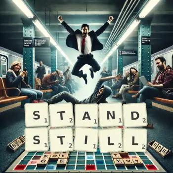 Creative illustration for a Scrabble game with the word STANDSTILL spelled out in tiles on the board.