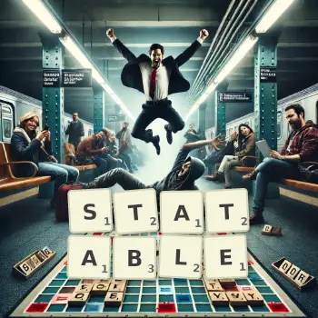 Creative illustration for a Scrabble game with the word STATABLE spelled out in tiles on the board.