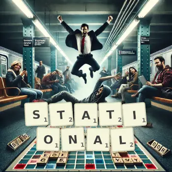 Creative illustration for a Scrabble game with the word STATIONAL spelled out in tiles on the board.