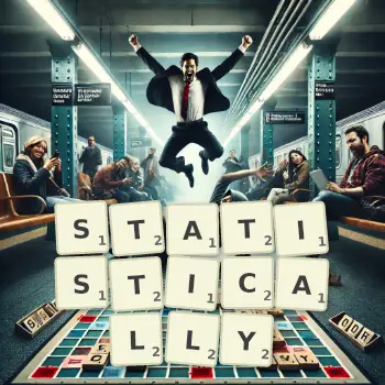 Creative illustration for a Scrabble game with the word STATISTICALLY spelled out in tiles on the board.