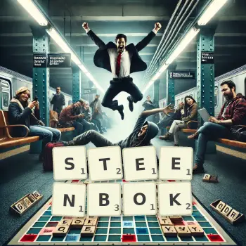 Creative illustration for a Scrabble game with the word STEENBOK spelled out in tiles on the board.