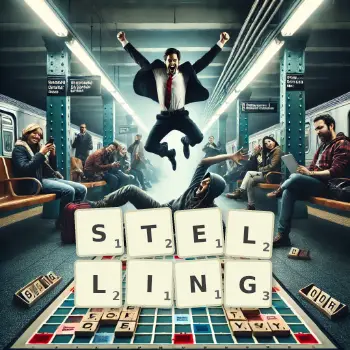 Creative illustration for a Scrabble game with the word STELLING spelled out in tiles on the board.