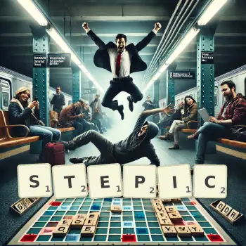 Creative illustration for a Scrabble game with the word STEPIC spelled out in tiles on the board.
