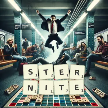 Creative illustration for a Scrabble game with the word STERNITE spelled out in tiles on the board.