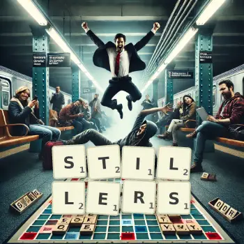 Creative illustration for a Scrabble game with the word STILLERS spelled out in tiles on the board.