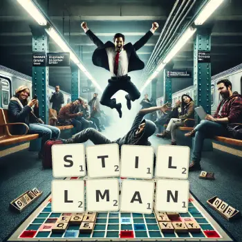 Creative illustration for a Scrabble game with the word STILLMAN spelled out in tiles on the board.