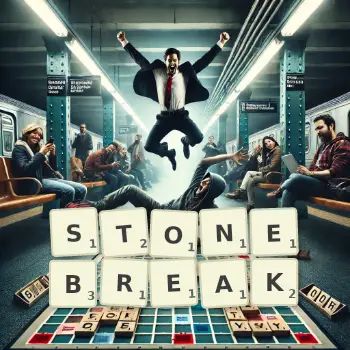 Creative illustration for a Scrabble game with the word STONEBREAK spelled out in tiles on the board.