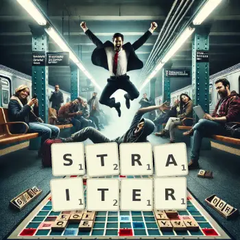 Creative illustration for a Scrabble game with the word STRAITER spelled out in tiles on the board.