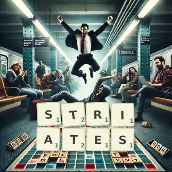 Creative illustration for a Scrabble game with the word STRIATES spelled out in tiles on the board.